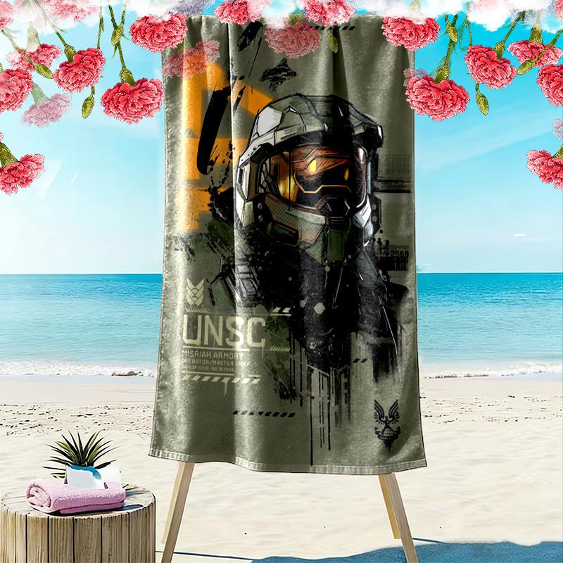 Halo 2D Flat Print Beach Towel, Large Soft Quick Dry Towel for Beach Camping SwimmingSSTJ0917561