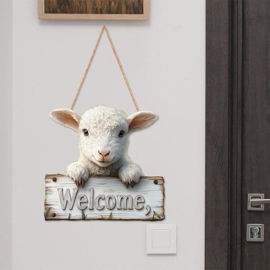 Sheep Welcome Door Sign Farmhouse Rustic Front Door Lamb Hanging Sign Indoor Outdoor Animal Hanger