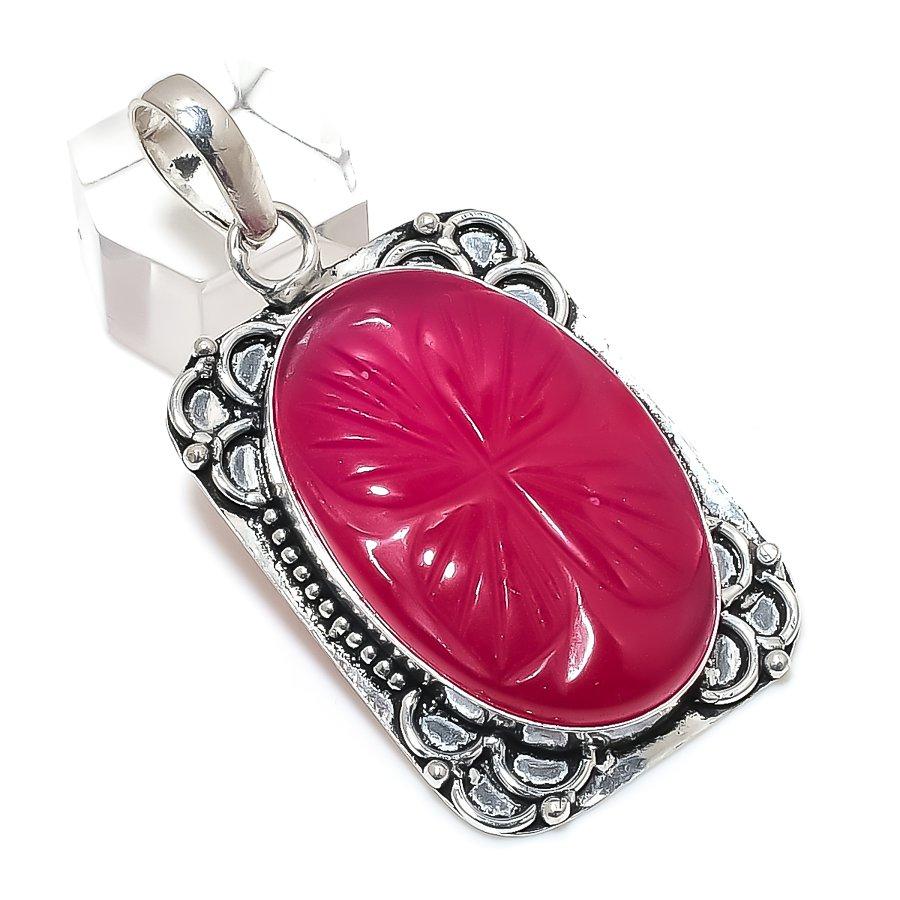 Kashmir Red Ruby(Simulated) Gemstone 925 Sterling Silver Jewelry Pendant 2.40" R3f35