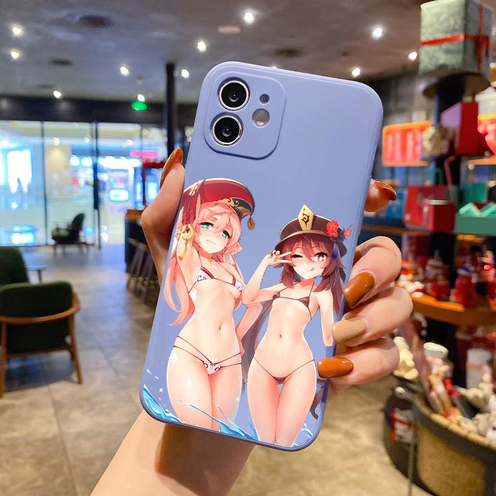 Genshin Impact Sexy Girl Роскошный квадратный жидкий силиконовый чехол для телефона iPhone 14 11 12 13 Pro Max Mini X XS XR 7 8 Plus SE2 Cover