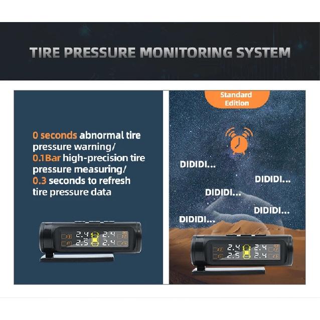 Sensors TPMS Removable Battery Wireless Intelligent Sensing Tire Pressure Monitor System Safety Alarm LCD Display