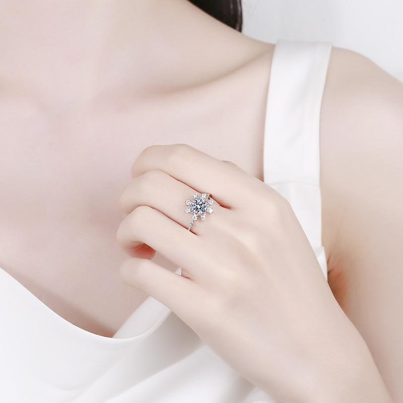 Bague Ringen Ювелирные изделия с муассанитом и бриллиантами, 1 карат, восемь сердец, восемь стрел, кольцо из стерлингового серебра S925 со снежинкой, кольца регулируемого размера