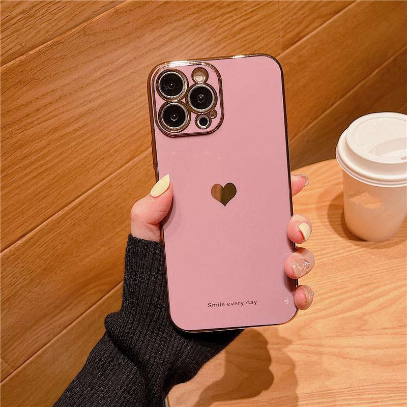 Мягкий чехол с гальваническим покрытием Love Heart для Iphone 1411 12 13 Pro Max Xs Max X Xr 13pro Max 11, противоударный силиконовый чехол Funda Capa