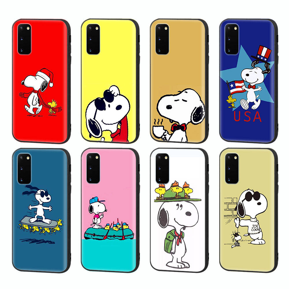 SM14 Snoopy Cartoon Black Sofe Case for Samsung Note 20 Lite S24 Ultra S23 A03 A05 A06 A11 A71 A15 A16 A13 A24 A25 A33 A52 A53 A50 M55 M35 Plus