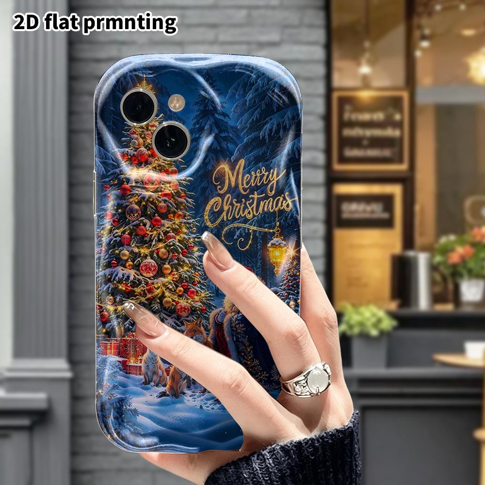 Phone case: 2D flat, fits iPhone 12 Pro, 13, 14, 15, 16, 17, 18, phone decoration, Santa Claus and fox, perfect holiday gift for Christmas and Hallowe