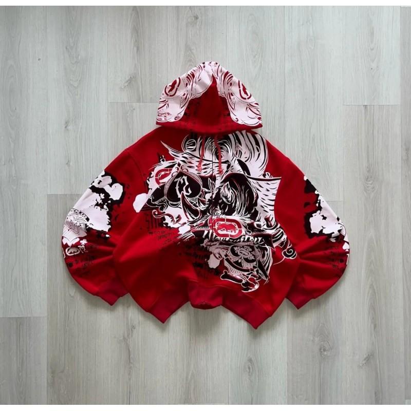 Skeleton Zip Hoodie 90s Retro Print Up Sweatshirt Jacket American Streetwear