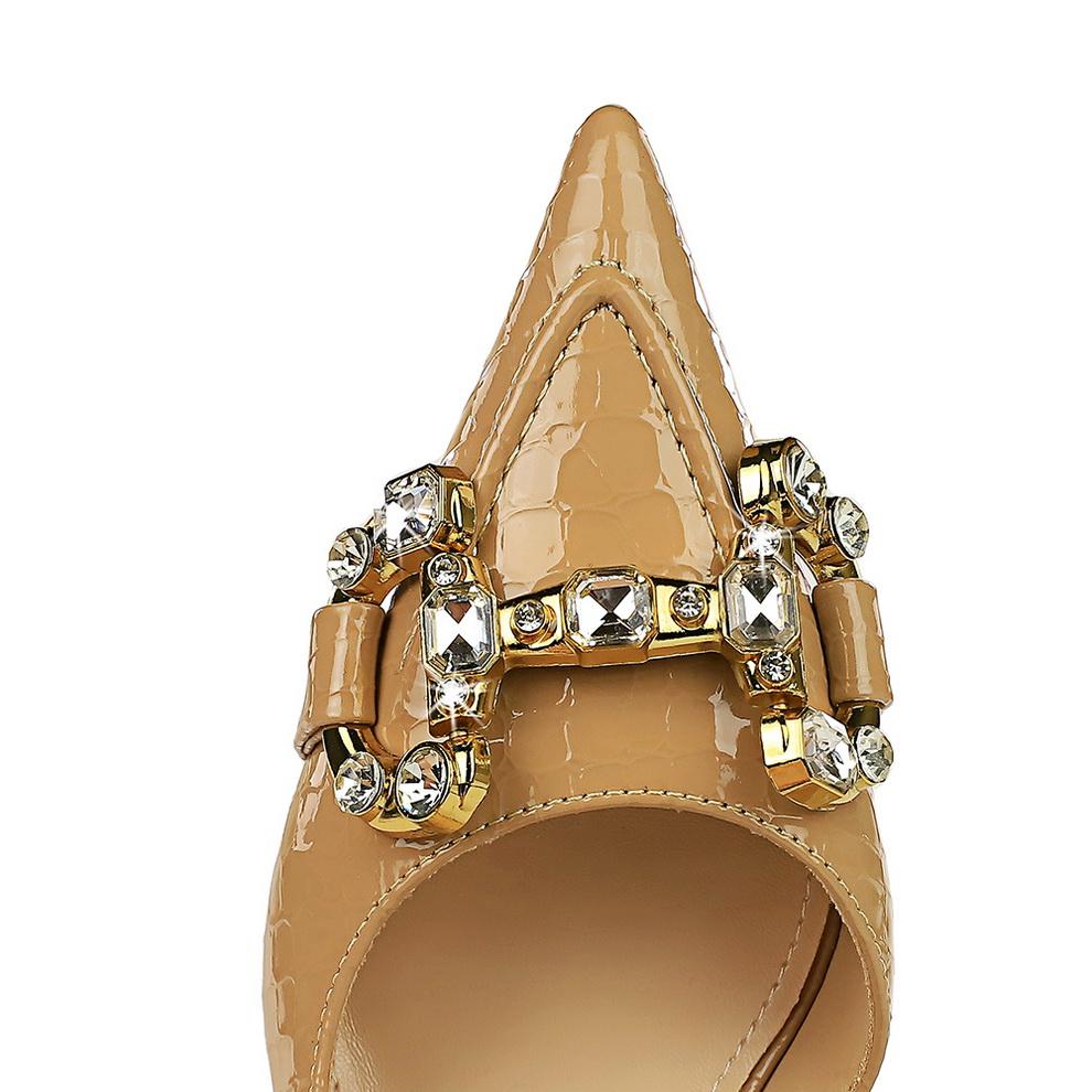 Женские туфли на высоком тонком каблуке для банкетов, туфли на высоком каблуке с неглубоким горлышком и острым носом, полые металлические туфли с пряжкой и бриллиантами, одинарные туфли