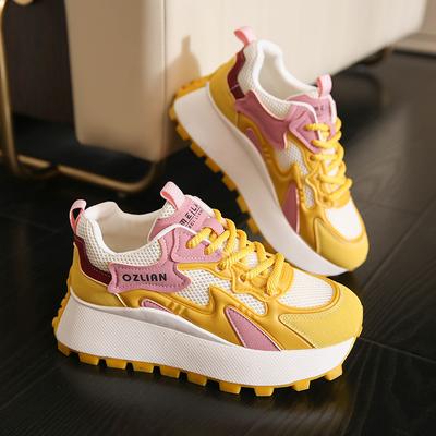 Толстая подошва сетчатая дышащая спортивная обувь женские повседневные кроссовки на шнуровке женские удобные универсальные нескользящие вулканизированные туфли