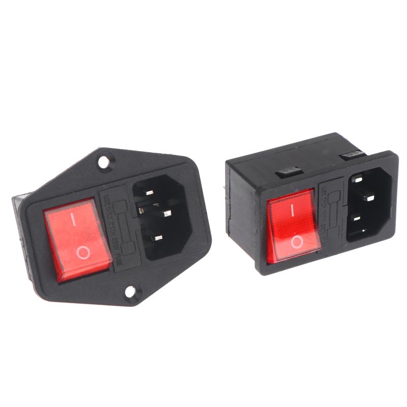 IEC320 C14 AC Electrical Socket Red LED Rocker Switch 10A 250V 3 Pin for Home Theater System Power Access