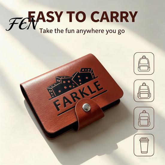 Dice Tabletop Game Farkle Board Game, with Faux Leather Case, 6 Dices, Wooden Travel Scoreboard, Portable for Family Party Night Kit
