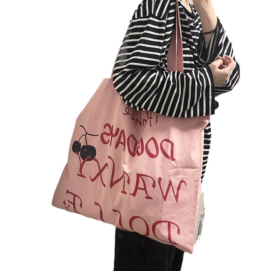 Сумка через плечо женская с напечатанными буквами Lazy Wind розовая студенческая большая вместительная холщовая сумка универсальная школьная сумка для поездок на работу
