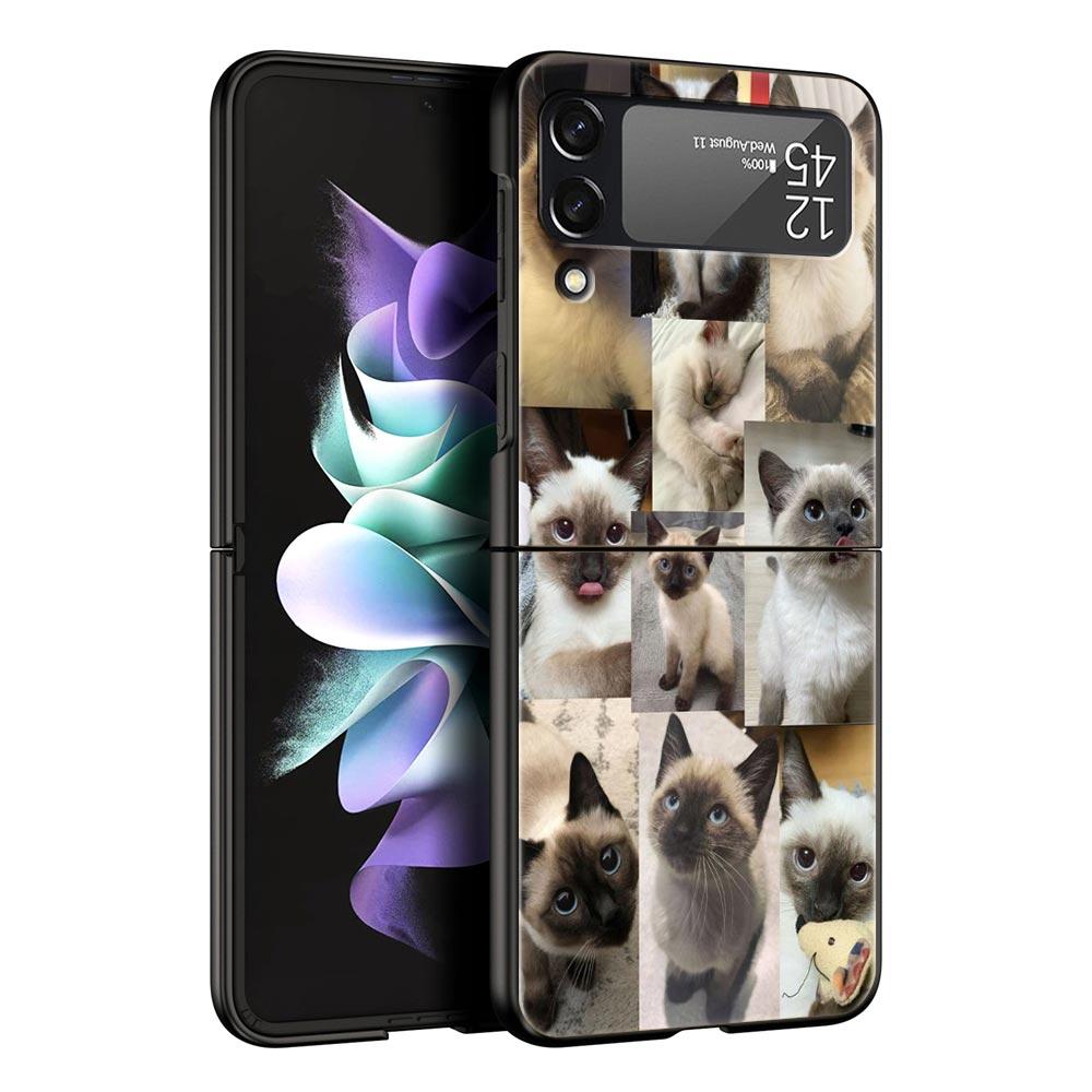 Z Flip 4 Phone Case for Samsung Galaxy Z Flip 3 5G ZFlip3 Flip3 Zflip Flip4 Black Hard Cover Cat Meme Funny Animals Shell Coque