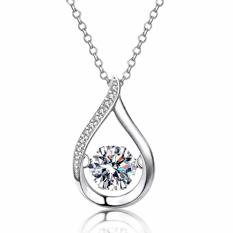 Teardrop Pendant Necklace for Women Silver Sparkling Cubic Zirconia Water Drop Pendant Jewelry Gift for Wedding Party Daily Wear Party