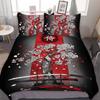 Japanese Samurai Bedding Set, Japan Sunset Landscape Building Silhouette Duvet Cover For Men Teens, Black Red
