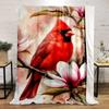 Red Cardinal Bird with Magnolia Flowers - Flannel blanket for bedroom, living room, sofa, and nap.