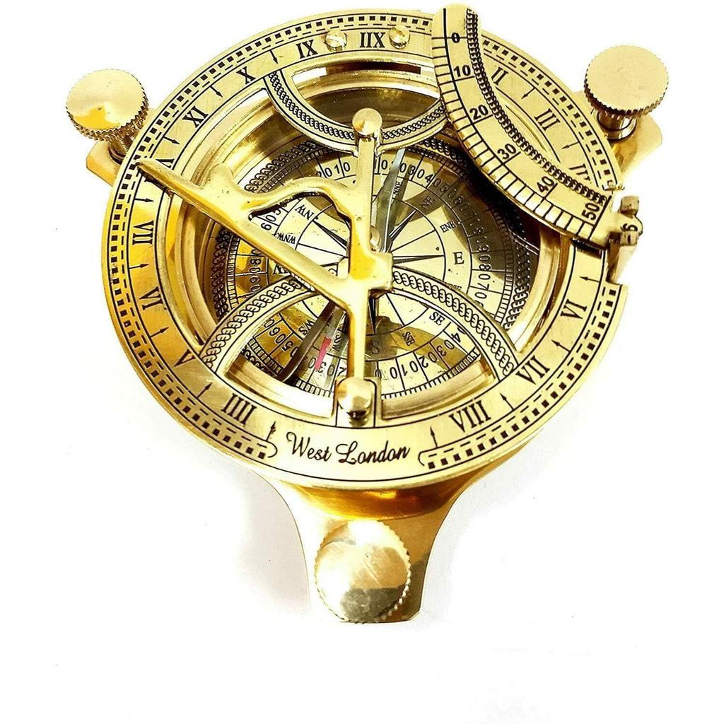 Antique Brass Sundial Compass – 3" Sun Clock Navigation Instrument | Vintage Collectible Gift