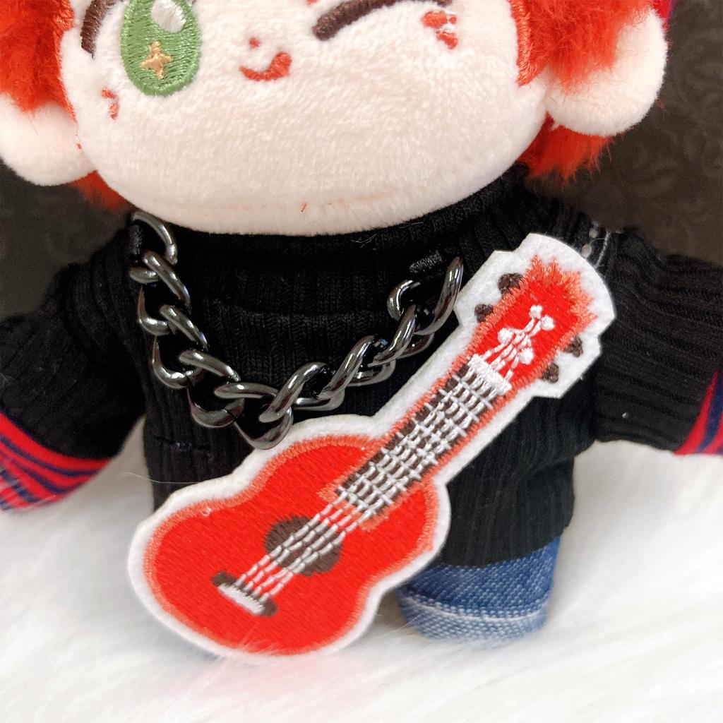 Шапка с кошачьими ушками, вязаная, Рубашка, Брюки и Набор гитары для куклы 10 см, Красный, Плюшевая игрушка, Кигуруми, Аксессуары, Отаку, Кукла, Маскот, K-Pop кукла, Костюм [Б/у]