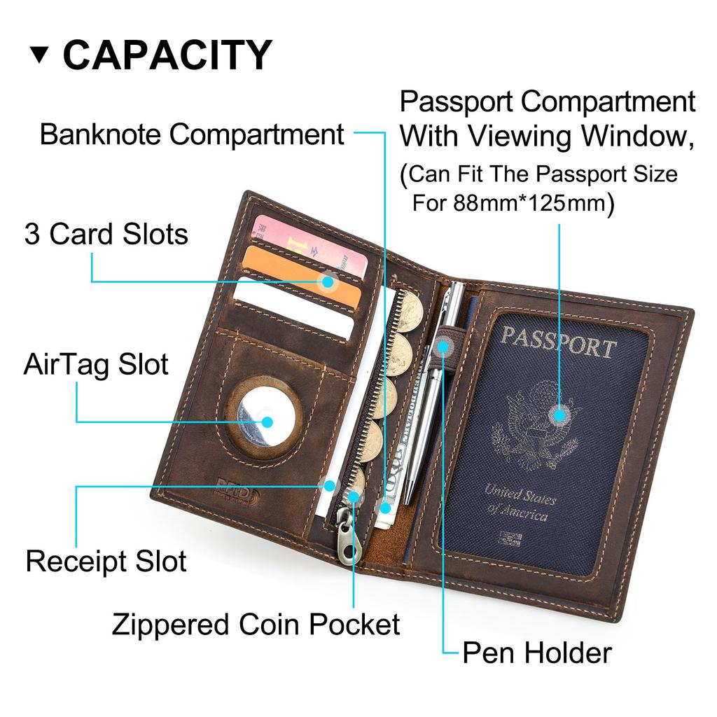 CONTACT'S Genuine Leather Passport Wallet Business Credit Card Holder Anti-lost Travel Purse