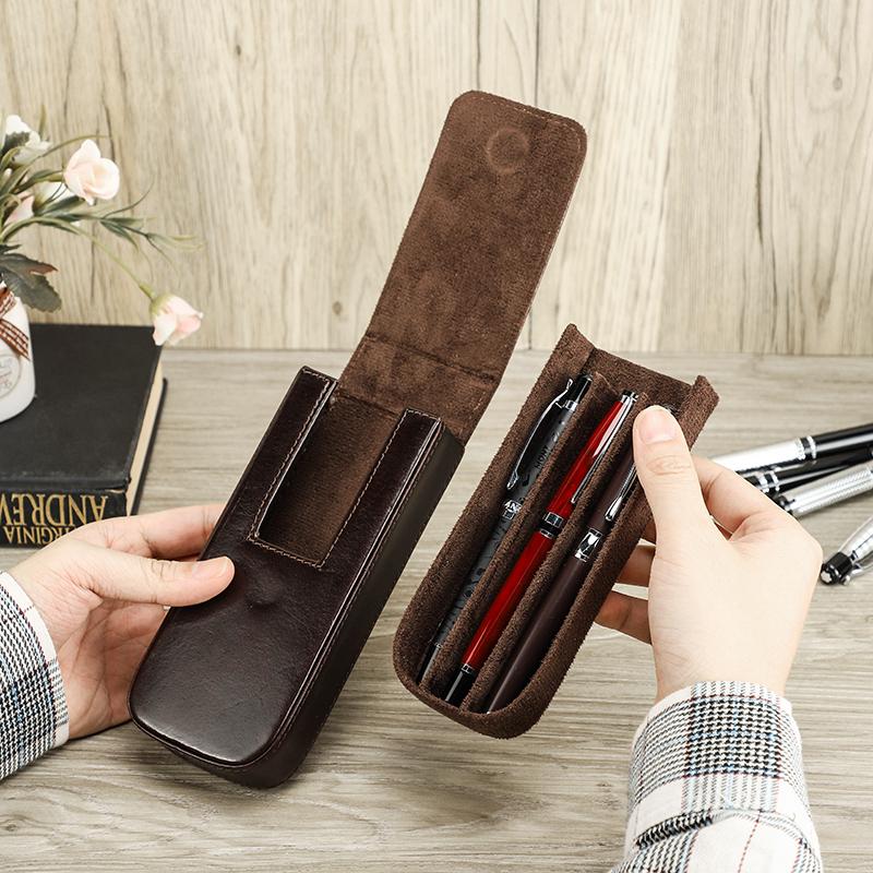 Чехол для ручек из натуральной кожи ручной работы, разноцветный, с 3 слотами, роскошный брендовый ящик для ручек, съемный лоток для ручек, защитный чехол для ручек