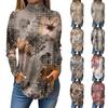 Women's Fashionable Casual High Neck Printed Long Sleeve T-Shirt Pullover Top