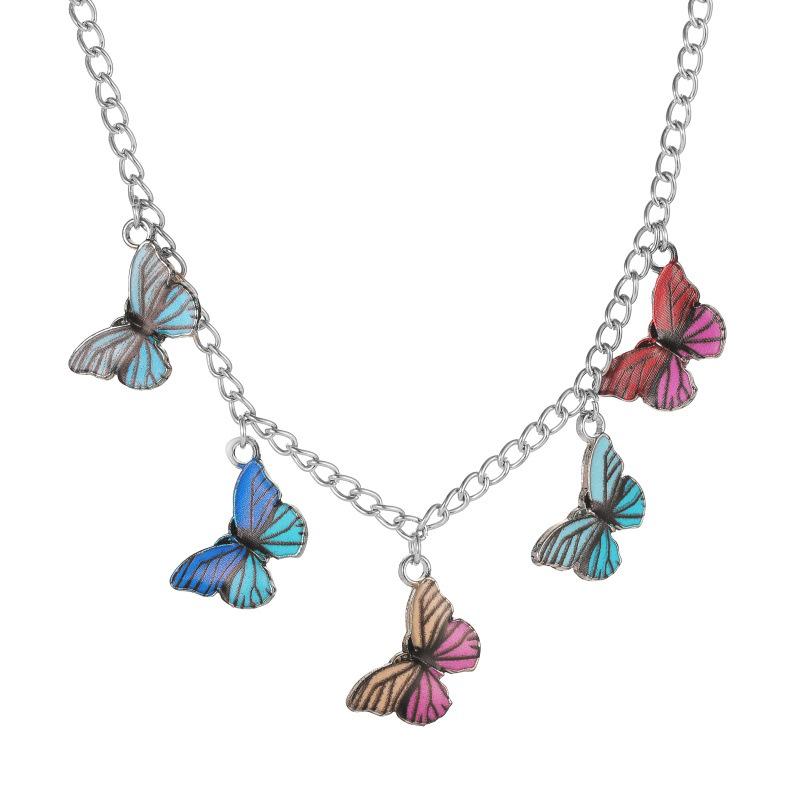 Ins Wind Color Fantasy Butterfly Necklace Female Fashion Retro Clavicle Chain Personality Jewelry KTJ