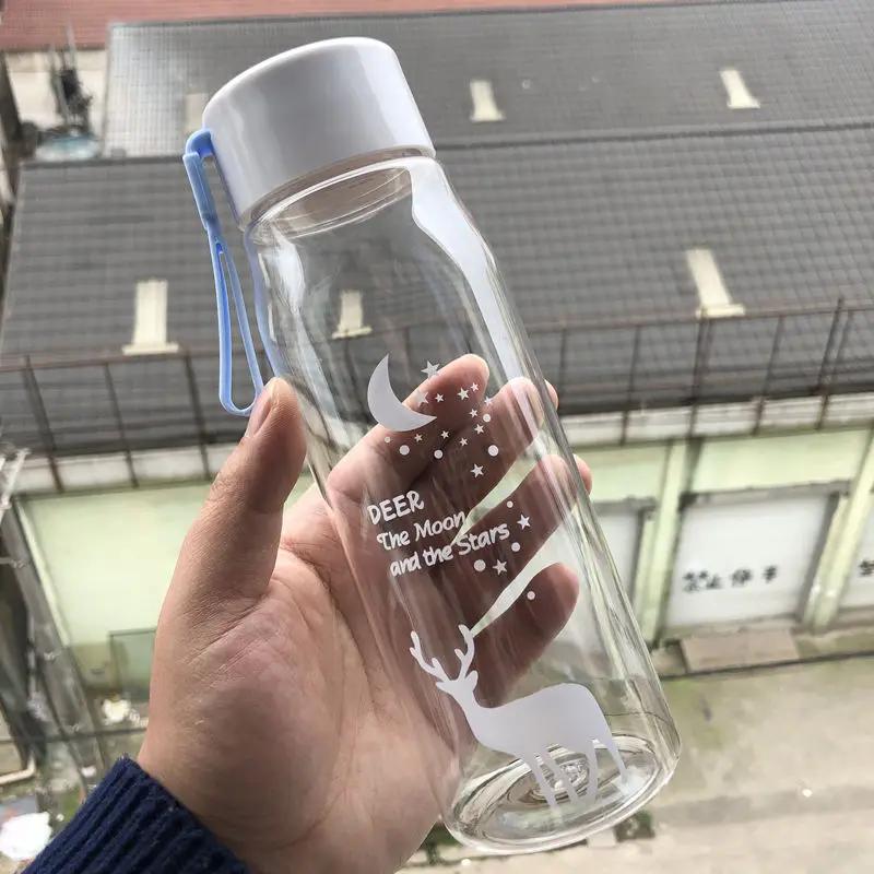 560 мл пластиковая бутылка для воды креативный узор оленя матовая бутылка для воды с портативной веревкой бутылка для питья на открытом воздухе дорожная чашка для чая