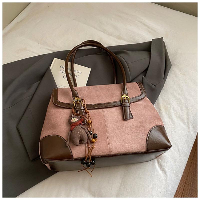 Ретро цветной блок одноплечная сумка, нишевый портфель, модная сумка-тоут для通勤 большого объема