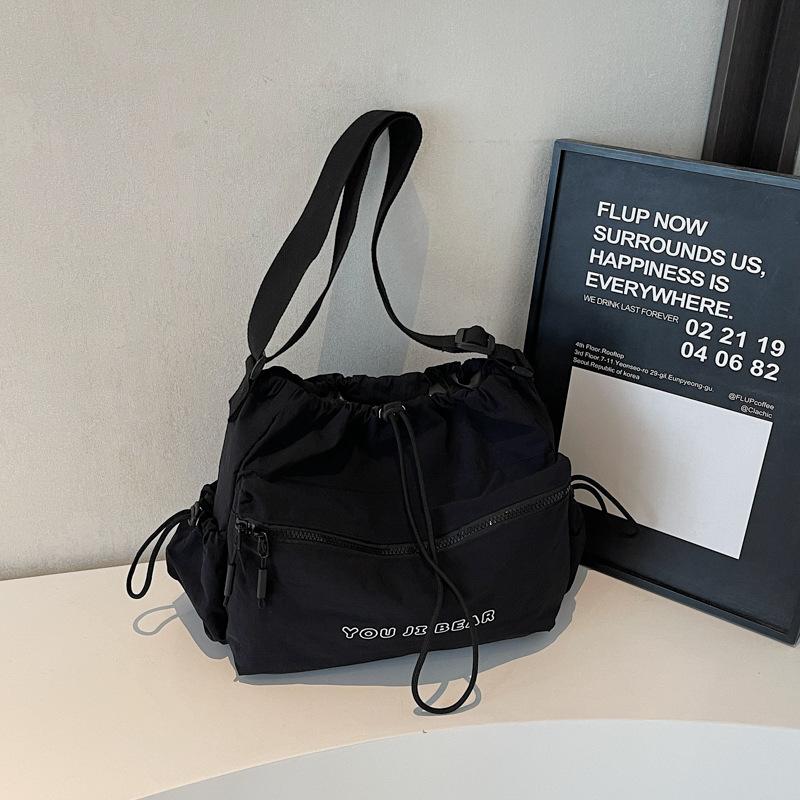 Повседневная холщовая сумка-тоут большой вместимости, женская легкая сумка-ведро на кулиске, дорожная сумка, простая сумка-кроссбоди на плечо для поездок на работу