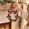 Soft Felt Craft Decoration 8 Inch Christmas Holly Wreath, Handmade Berry Hanging Wreath for Front Door, Winter Holiday Wall Window Decor Ornament