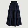 Bohemian Style Women Skirt Elastic High Waist Adjustable Drawstring Cake Skirt Solid Color A-Line Summer Skirt