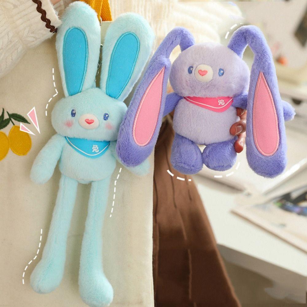 Pull Handle Rabbit Bunny Plush Keychain Pulling Ears Rabbit Plush Doll Keyring  Jewelry Accessories