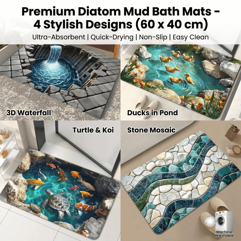 Turtle Koi Printed 3D Visual Effect Mat 2D Flat Door Rug Floor Mat Thickened Bathroom Mat Kitchen