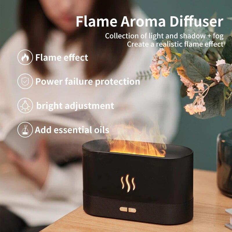 Flame Essential Oil Diffuser 7 Colors Flame Changing Oil Diffuser Waterless Auto-Off 180ml Fire Humidifier for Home Office Spa