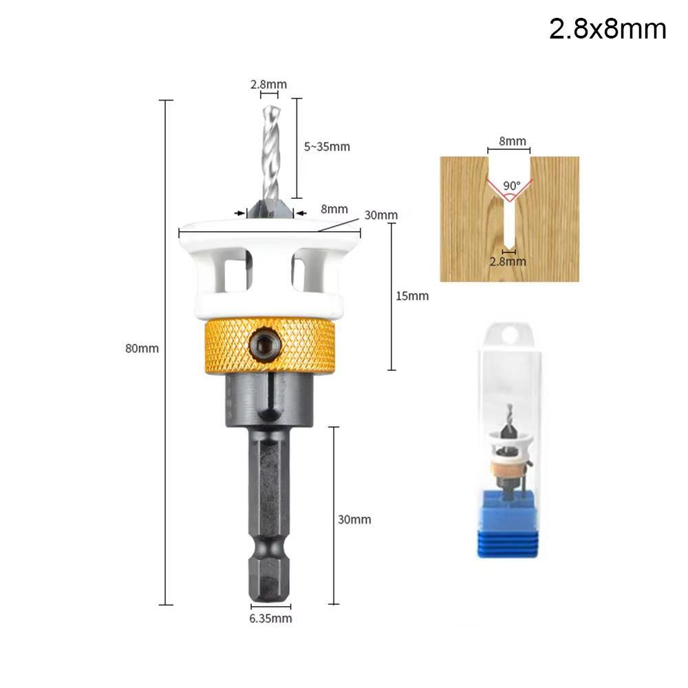 6x Hexagonal Shank Four-edge Countersink Bit Adjustable Depth Alloy Cone Drill for Woodworking Hidden Screw Pilot Drilling Tool