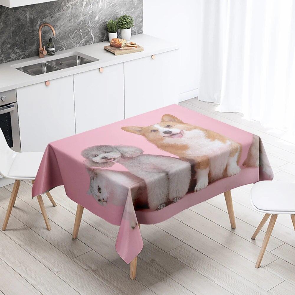 Милая скатерть с изображением кошки и собаки, для кемпинга, вечеринки, с защитой от пятен, водонепроницаемая, прямоугольная, кухонный стол, украшение для дома