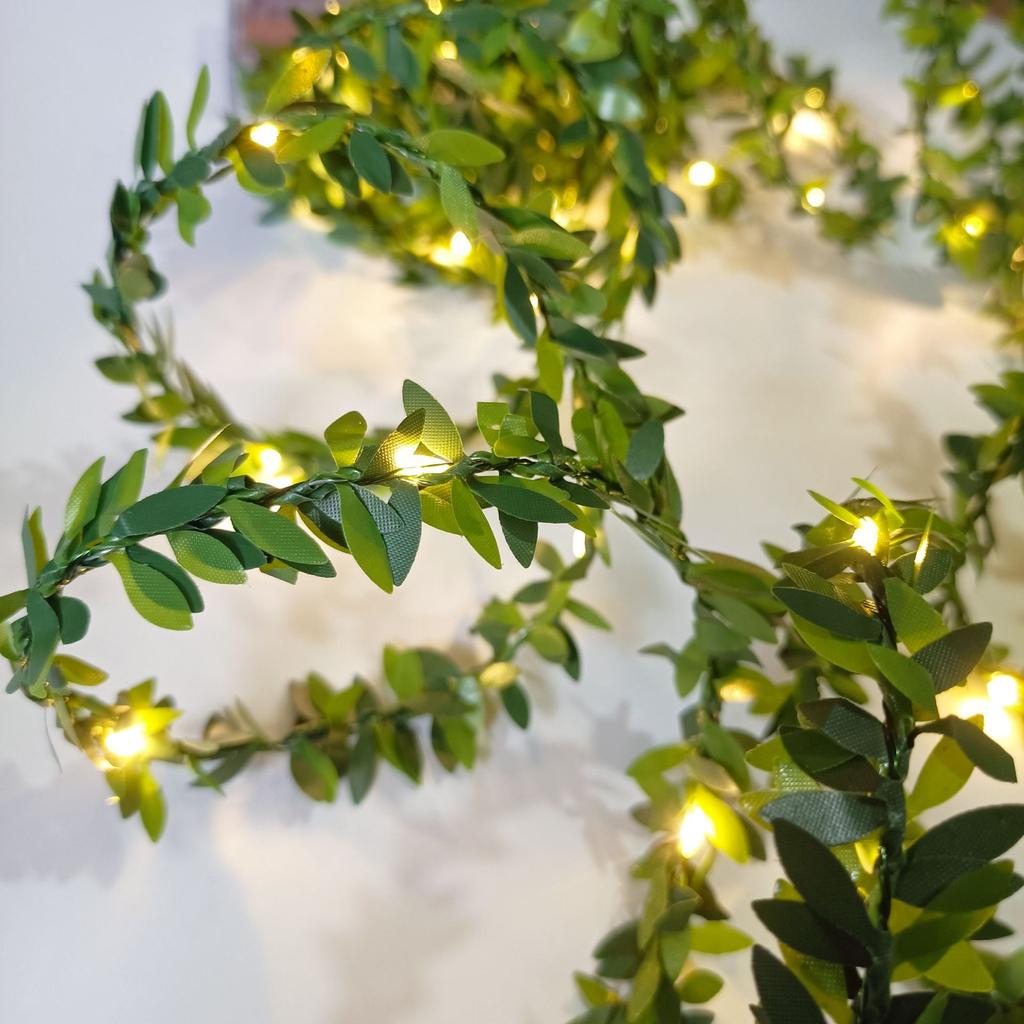1pc Artificial Green Leaf LED String Lights, LED String Lights Battery Operated Vine Fairy String Lights Hanging Garland Copper