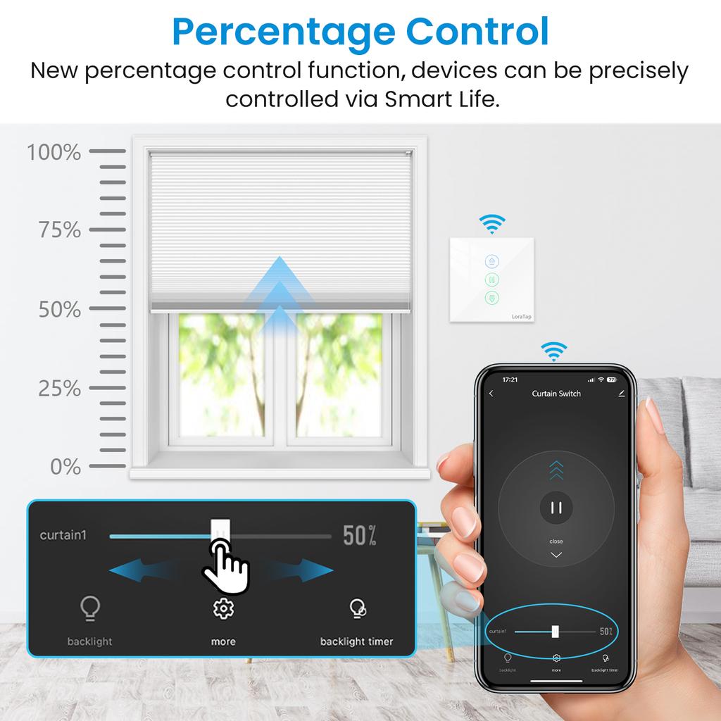 Tuya/Smart Life Smart Electric Curtain Motor Switch Touch Control with Percentage Timer Voice Control via Alexa Google Assistant
