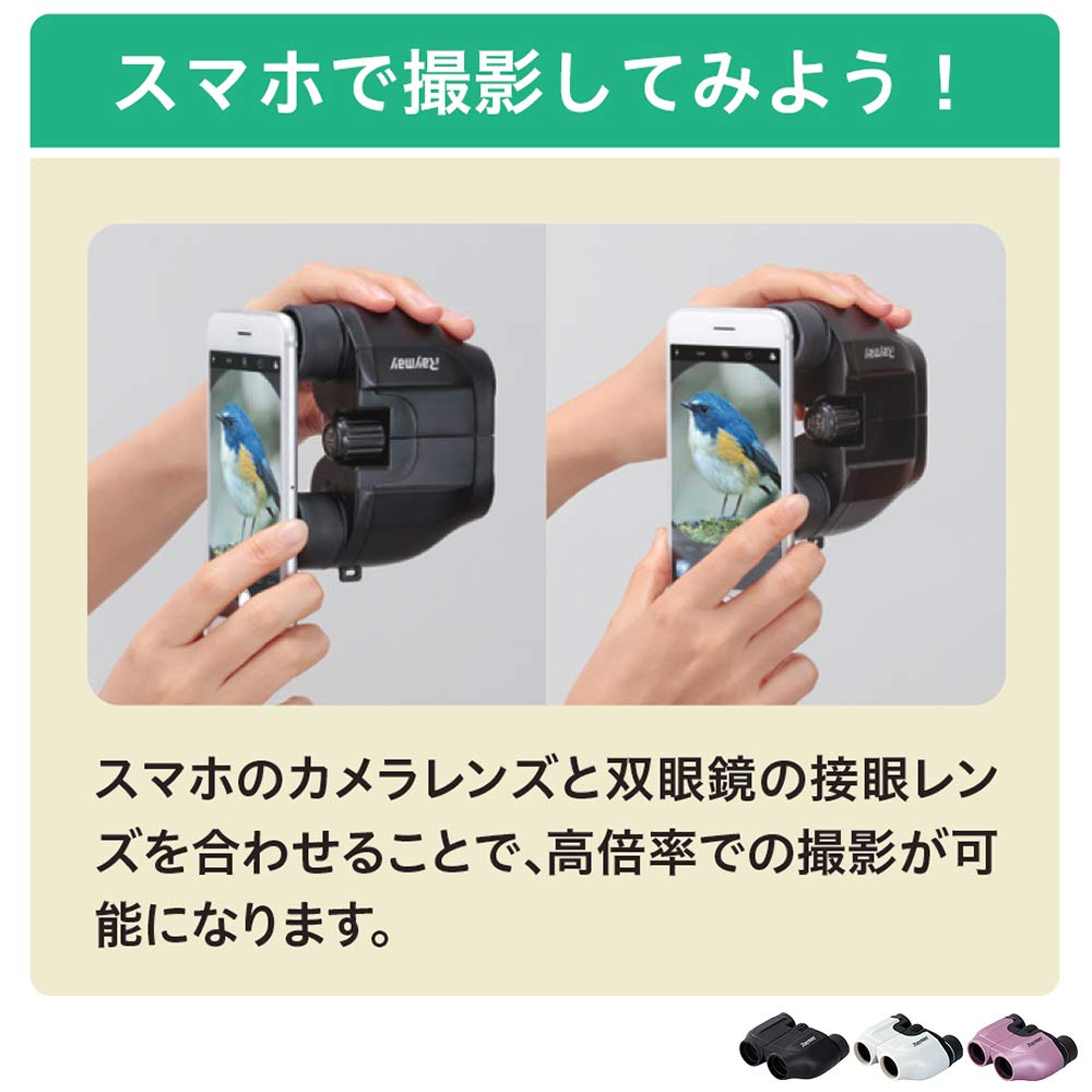 Raymay Fujii Binoculars, Porro Prism, Compact, 8x Magnification, 21mm Objective Lens, White, RXB309W