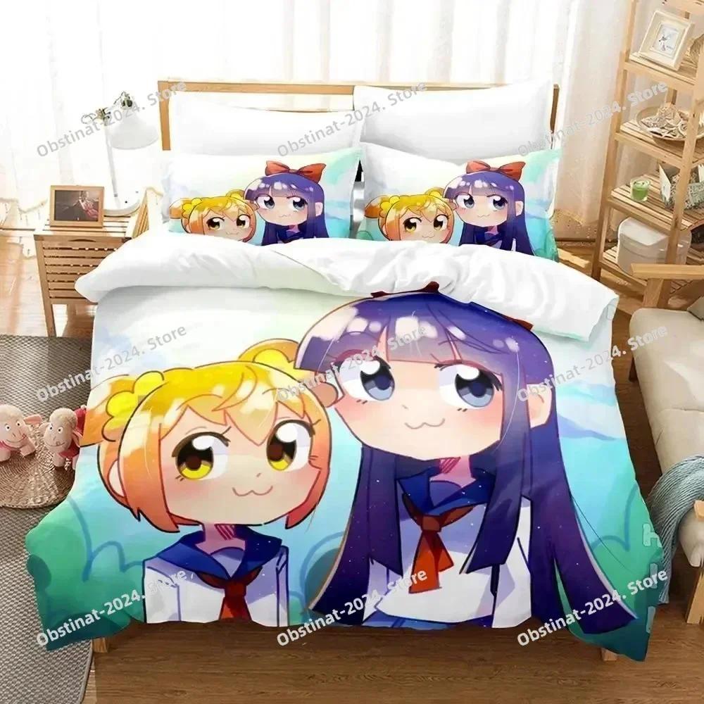 Аниме Pop Team Epic Poputepipikku Комплект постельного белья с принтом Односпальное одеяло Покрывало Наволочка 3 предмета Комплекты Детский Взрослый Размер