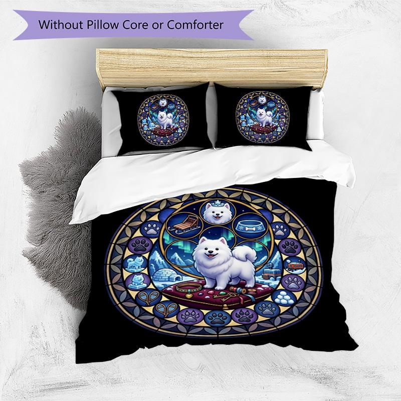 Winter Dog Fantasy Pattern Bedding,Quilt Set Quilt Cover Pillowcase Home Birthday Gift (1*duvet cover+2*pillowcase,without core)