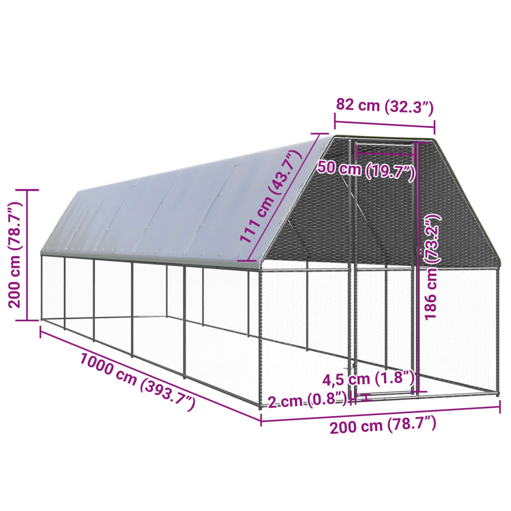 Outdoor Chicken Coop 2x10x2 m Galvanized Steel
