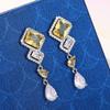 Huitan Dazzling Yellow Cubic Zirconia Dangle Earrings for Women Temperament Engagement Wedding Party Accessories Fashion Jewelry