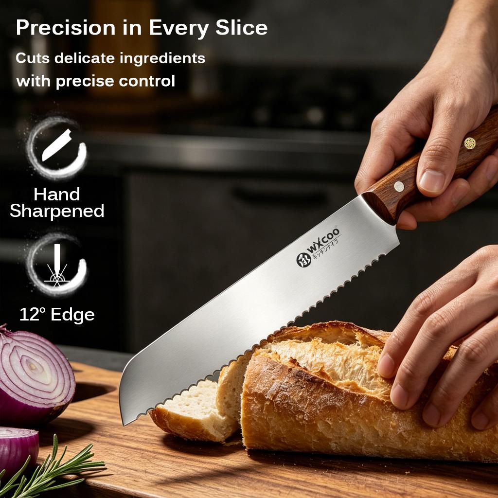 WXCOO1~4pcs Stainless Steel Bread Knife Set Kitchen Knife Japanese Santoku Slicing Knife Meat Cleaver for Home Kitchen Cooking
