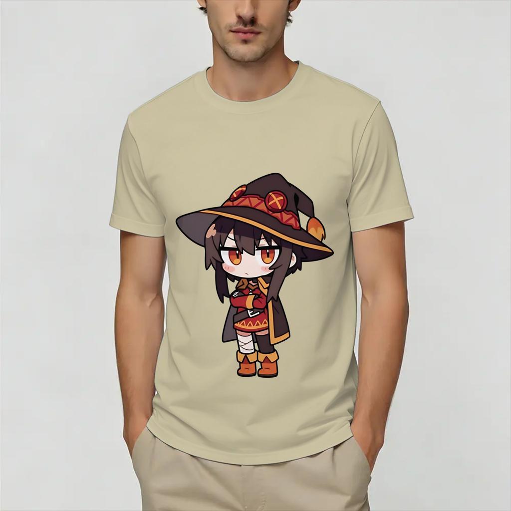 Футболка Мегумин KonoSuba для унисекс Новинка Хлопковая футболка Круглый вырез Короткий рукав Футболки Подарок на день рождения Одежда