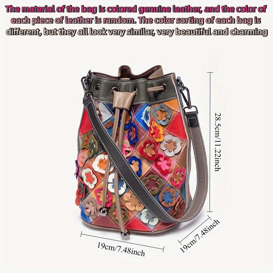 Женская сумка кроссбоди из натуральной кожи ручной работы с пэчворком в виде цветка, случайная цветовая гамма, сумка-ракушка из коровьей кожи, контрастная цветная сумка
