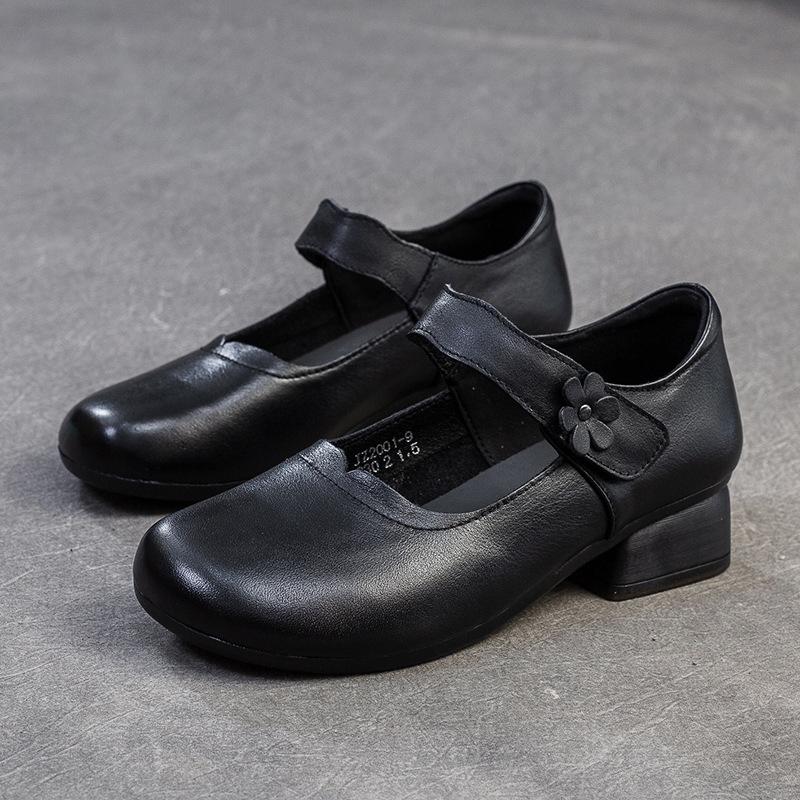 Мода 2025 Осень Новые Ретро Туфли Мамы Кожа первого слоя Одинарные туфли Удобные Туфли женские с круглым носком