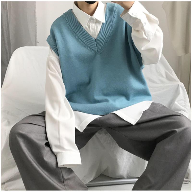 Новый модный толстый жилет без рукавов с v-образным вырезом, свитер без рукавов, хлопковая школьная форма, хлопковый свободный вязаный жилет, свитер для мужчин