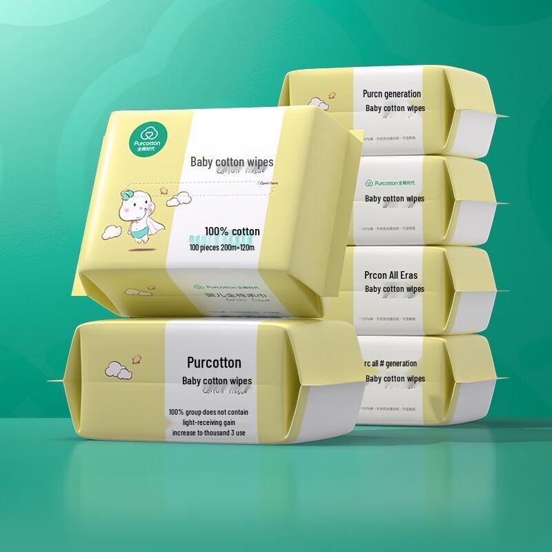 PurCotton 100% Чистый Хлопок, Мягкие Полотенца для Лица, Сухие и Влажные, 6 Штук в Упаковке