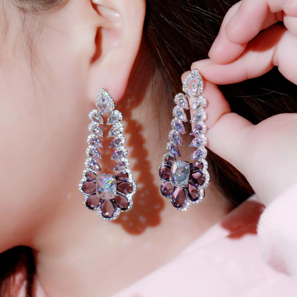 CMM Высококачественные богемные многоцветные эффектные серьги-капли с кубическим цирконием