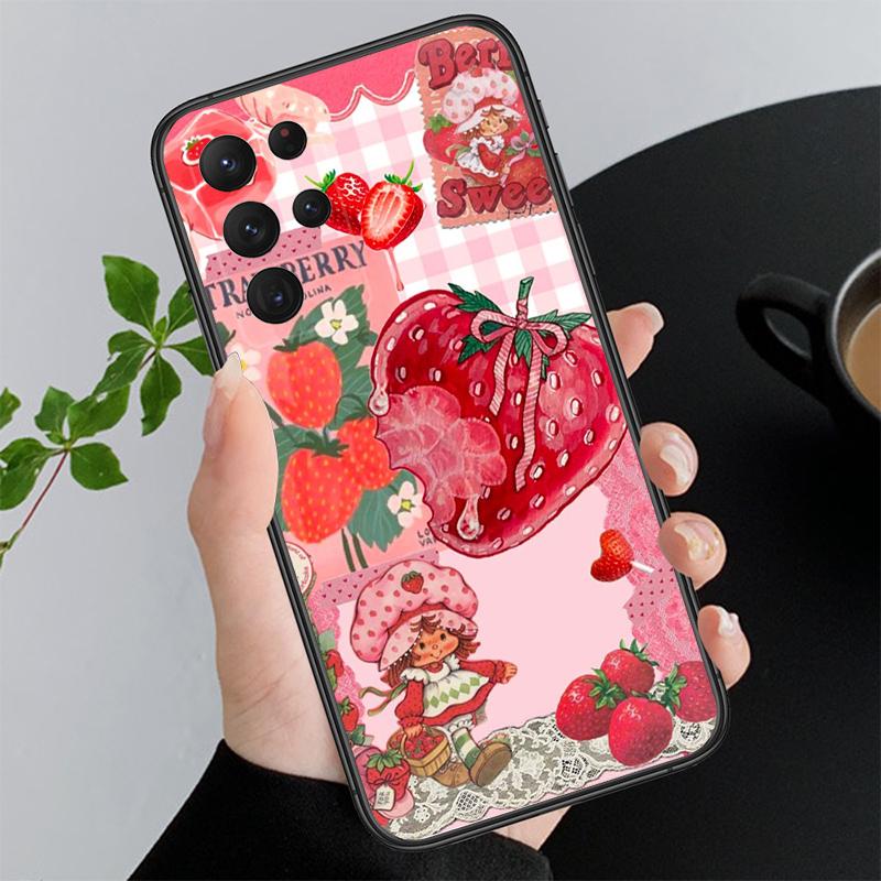 Phone Case For Samsung A17 A55 A16 A56 A35 A15 A53 A54 A33 A34 A25 A05S A52 A52S A07 A26 A06 Strawberry Cat Cartoon